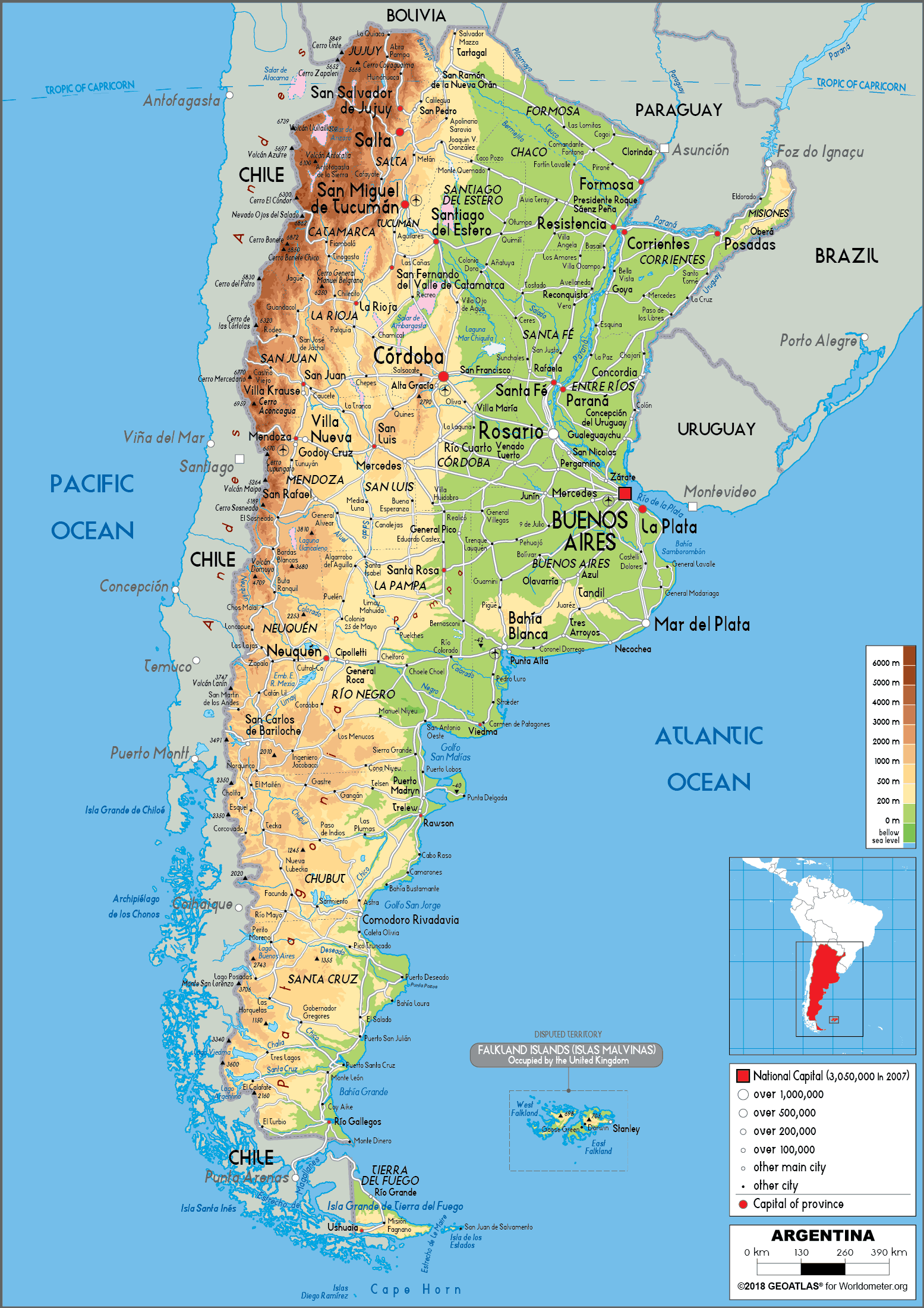 Easy Physical Map Of Argentina