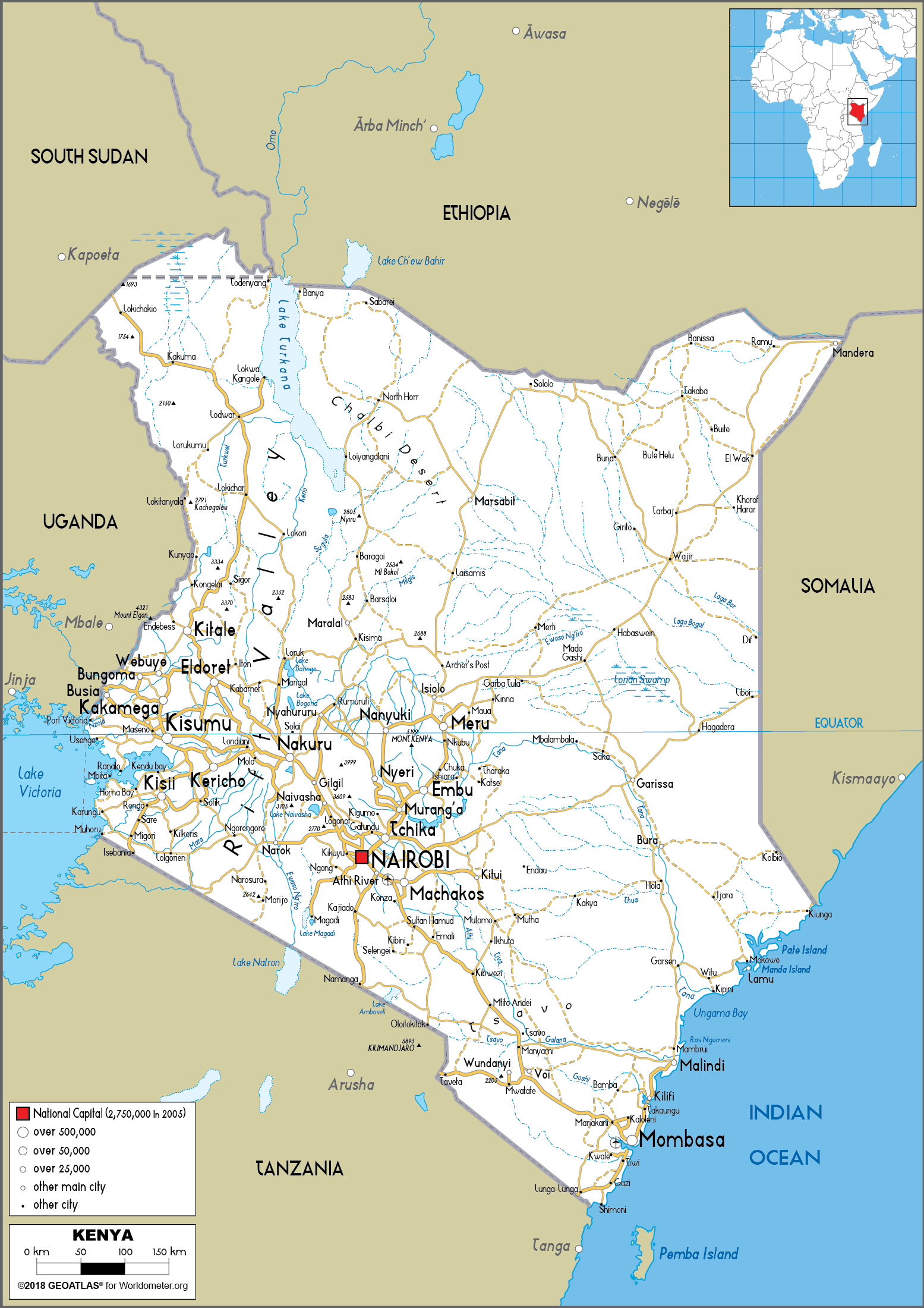 Kenya Map (Road) - Worldometer