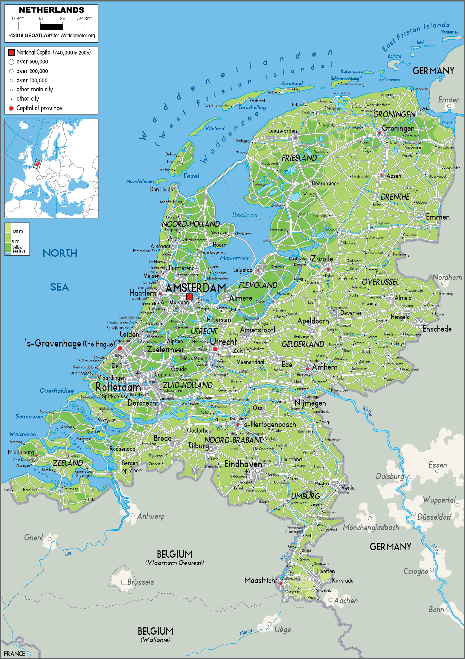 Netherlands Physical Features Map