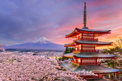 Chureito Pagoda with Mt Fuji in the distance