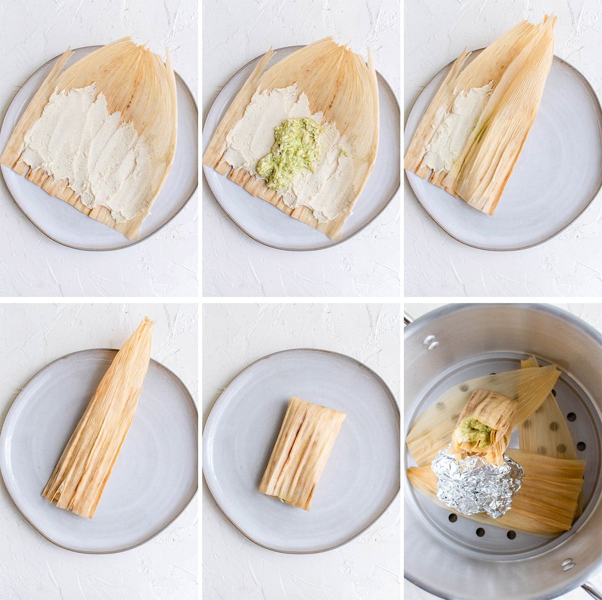 how to fill and wrap tamales collage of images