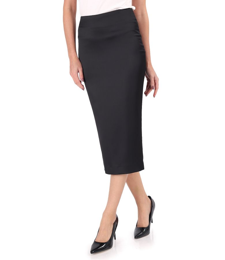 Elastic satin midi tapered skirt