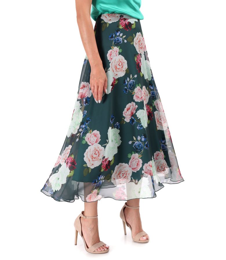 Midi skirt made of printed soft voile with floral motifs