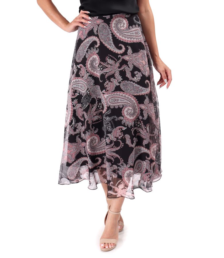 Midi skirt made of printed voile with paisley motifs