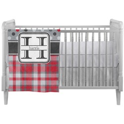 Red & Gray Dots and Plaid Crib Comforter / Quilt (Personalized)