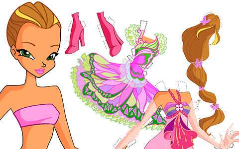 Winx Club Flora paper doll with clothes