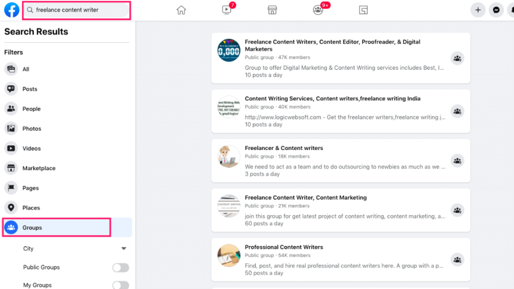 content writer facebook group