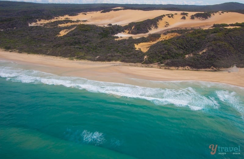 aerial views of fraser island sand dunes and ocean