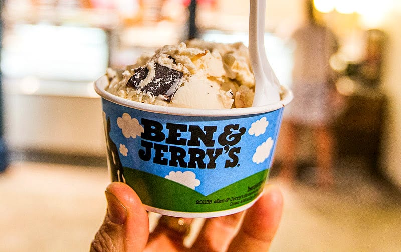 hand holding Ben & Jerrys ice cream