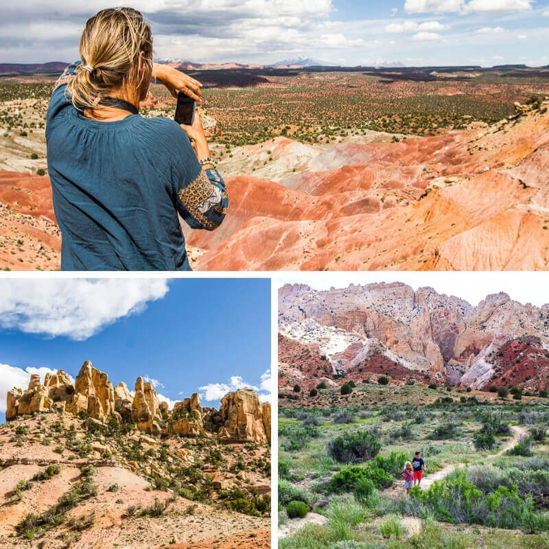 woman taking photo of Burr Trail, Utah