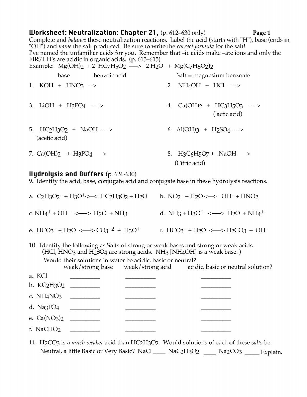 Neutralization Worksheet