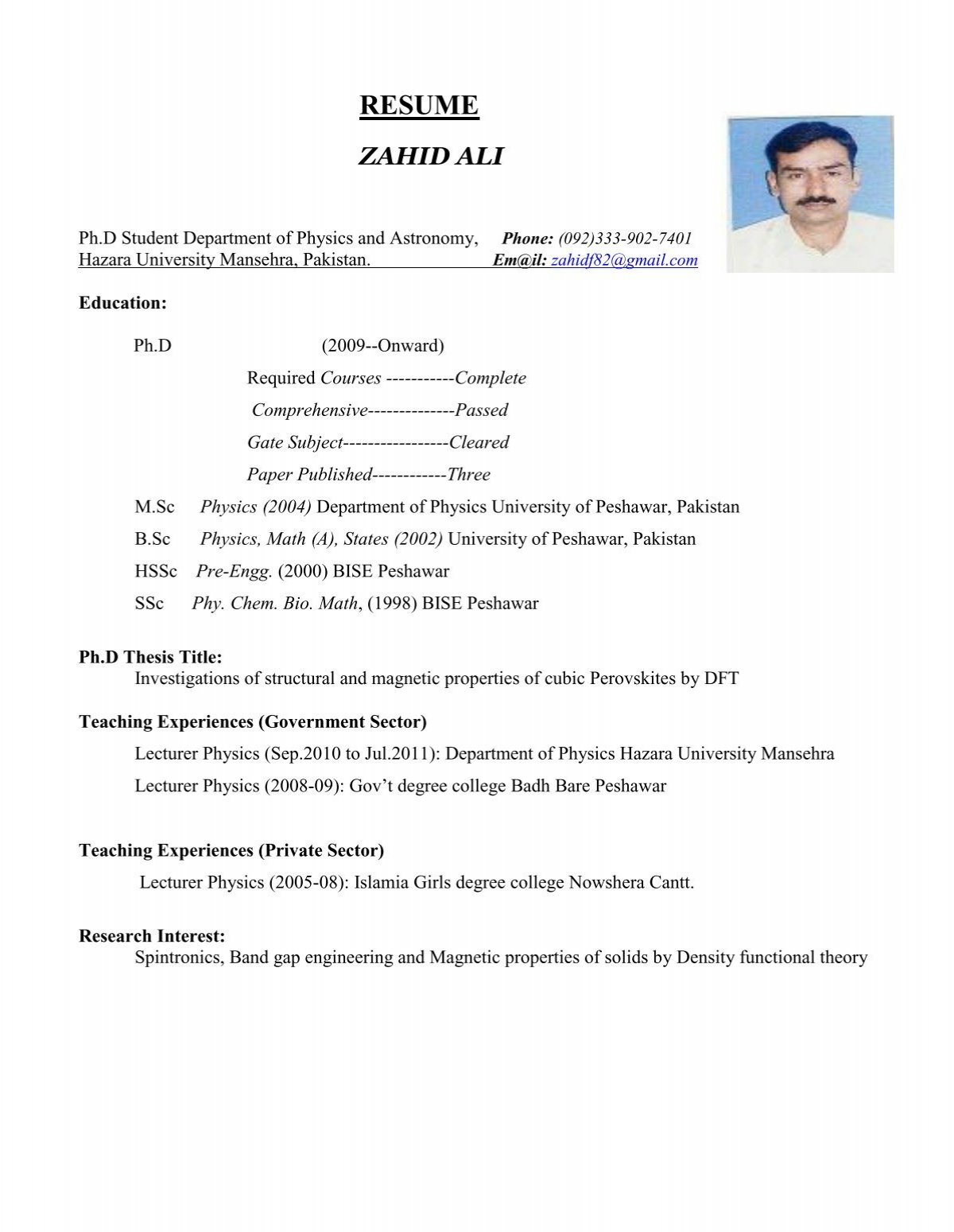 Mr. Zahid Ali