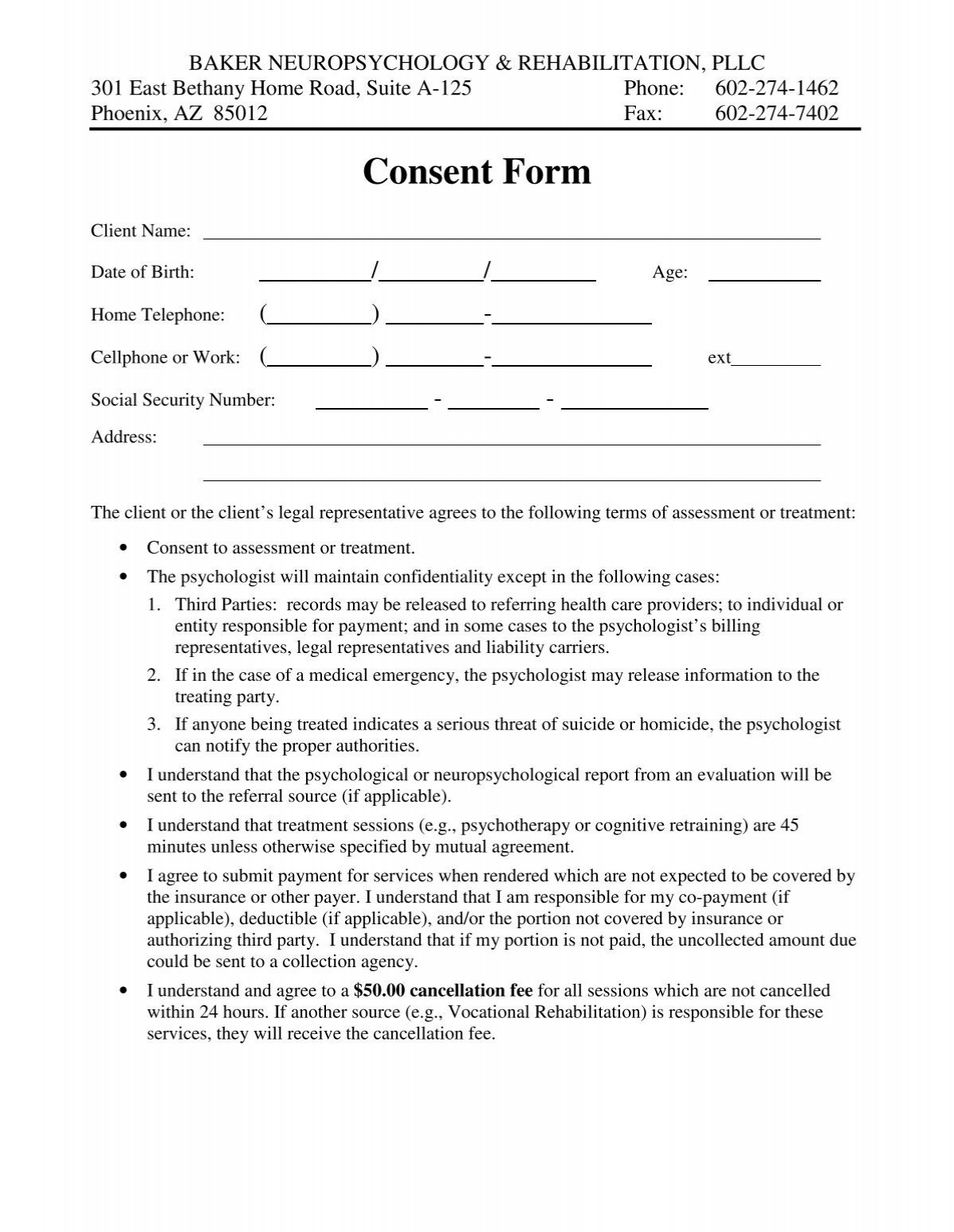 Consent Form - Baker Neuropsychology