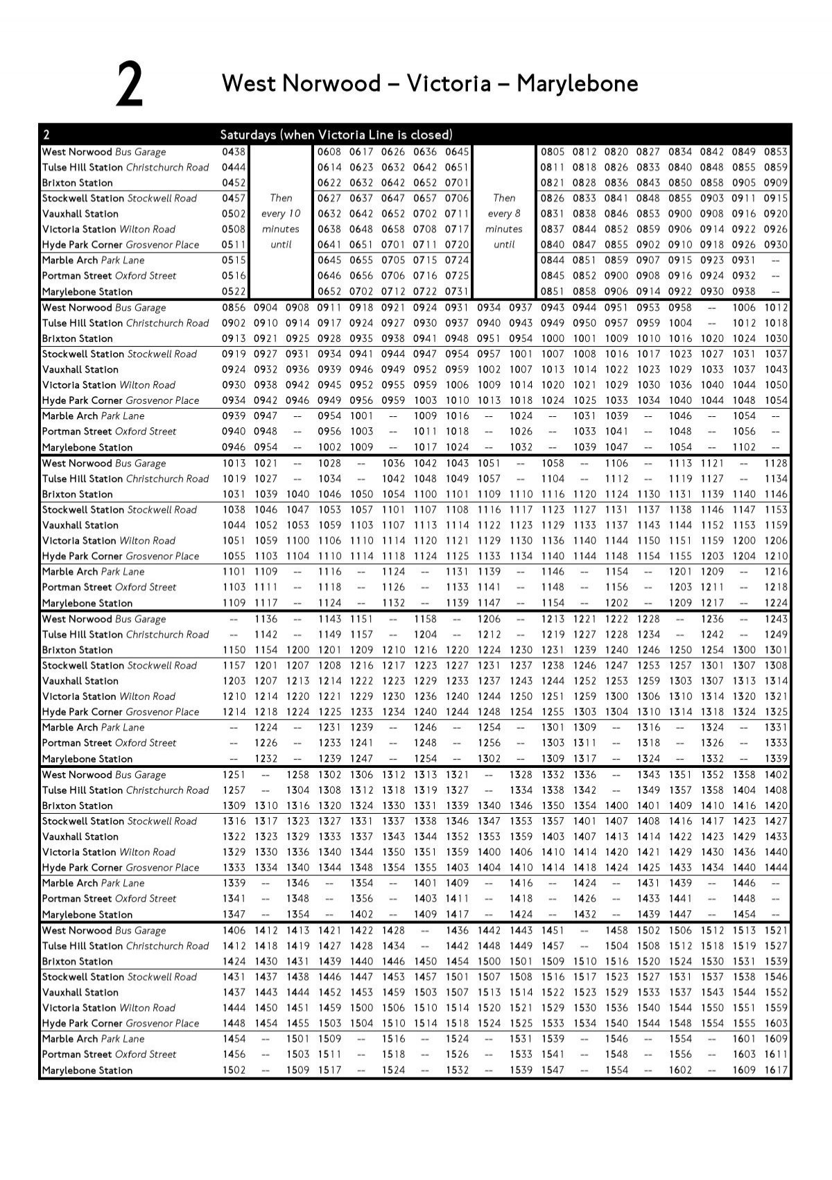 Enhanced 2 timetable in full PDF form - London Bus Routes