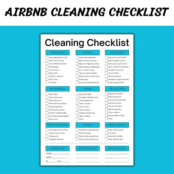 Airbnb Cleaning Checklist Template Airbnb Turnover Checklist Printable PDF