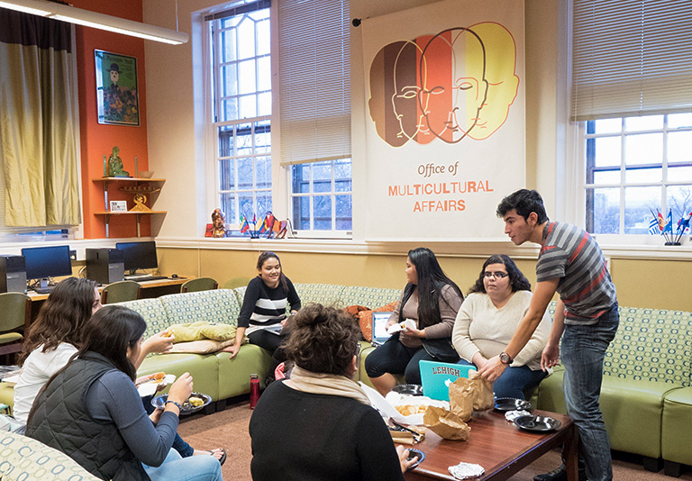 Students talking in a lounge