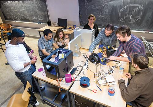 Students working in an engineering classroom