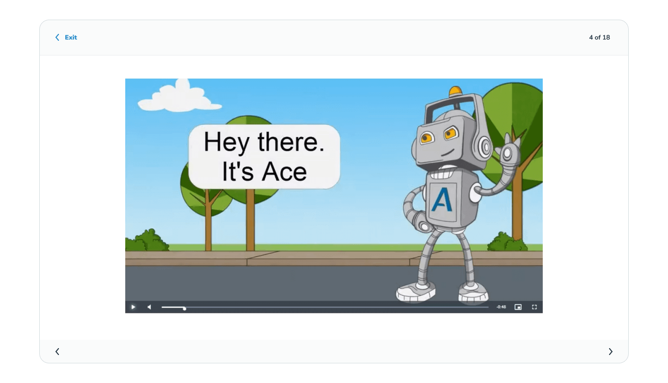 aceable robot on street waving hello