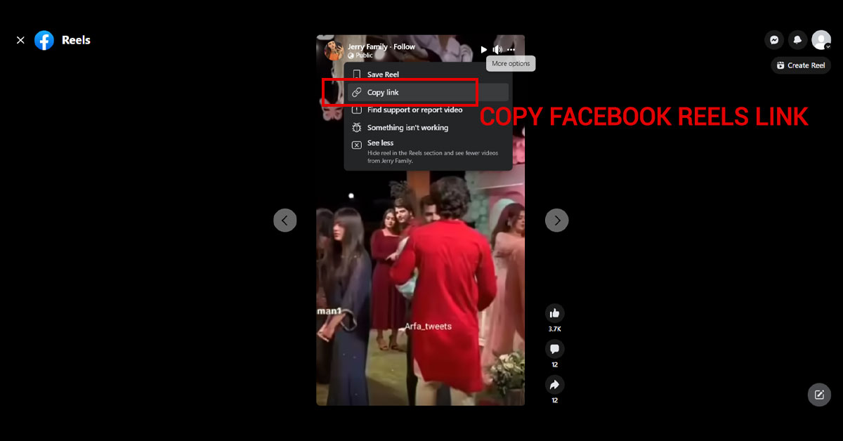 Copy Facebook reels link