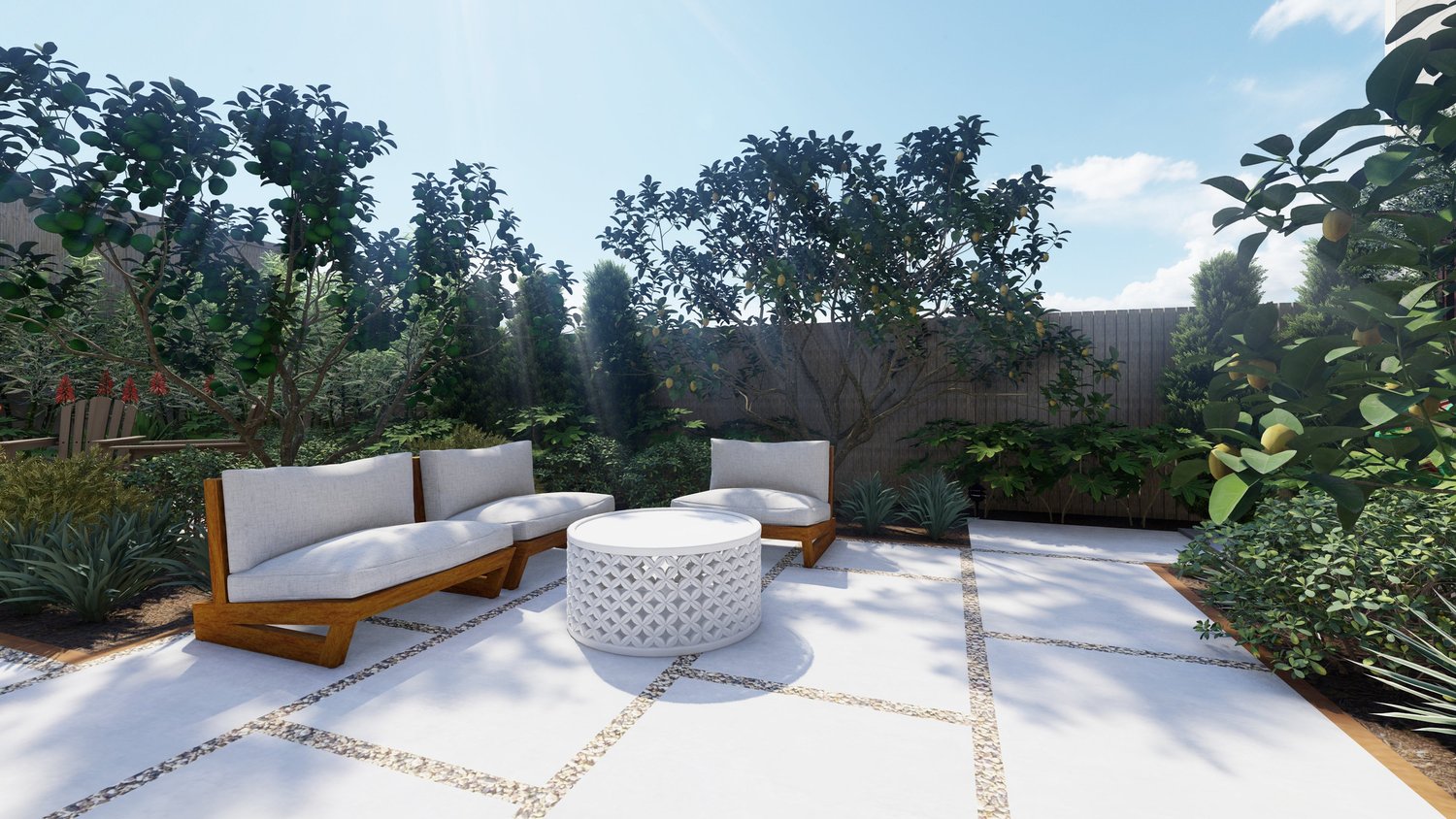 San Francisco garden paver patio with seating arrangement