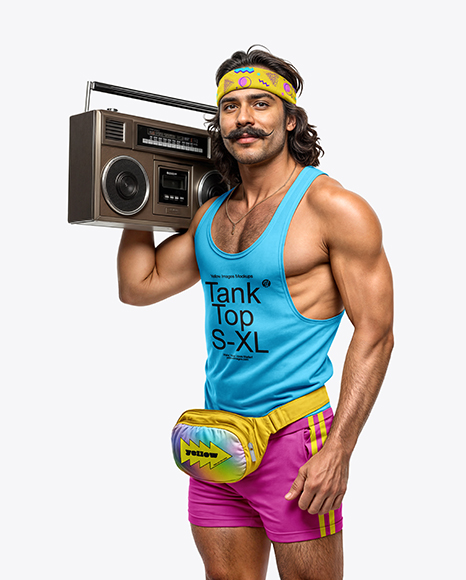 Man with Boombox Wearing Tank Top and Shorts Mockup - Tank top mockup