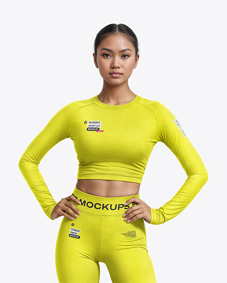 Woman Wearing a Long Sleeve Crop Top and Leggings Mockup - Tank top mockup