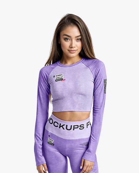 Woman Wearing a Long Sleeve Crop Top and Leggings Mockup - Tank top mockup