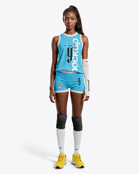 Afro-American Woman Wearing a Full Volleyball Kit Mockup - Tank top mockup