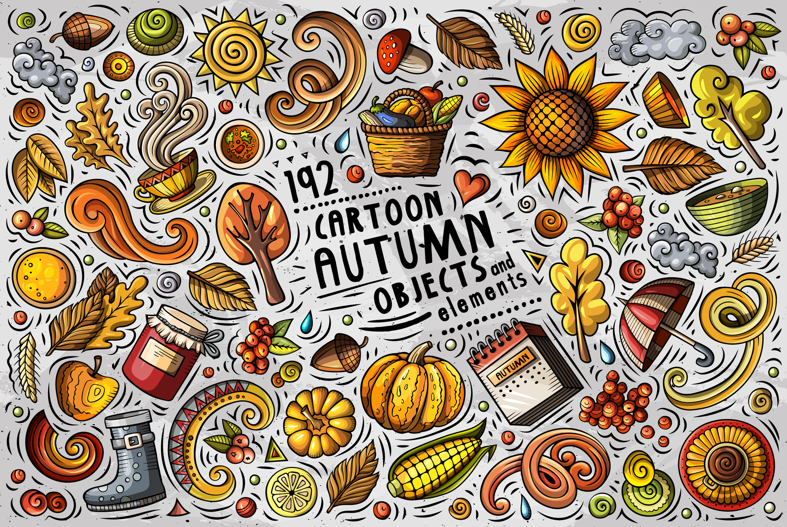 Autumn Cartoon Objects Set