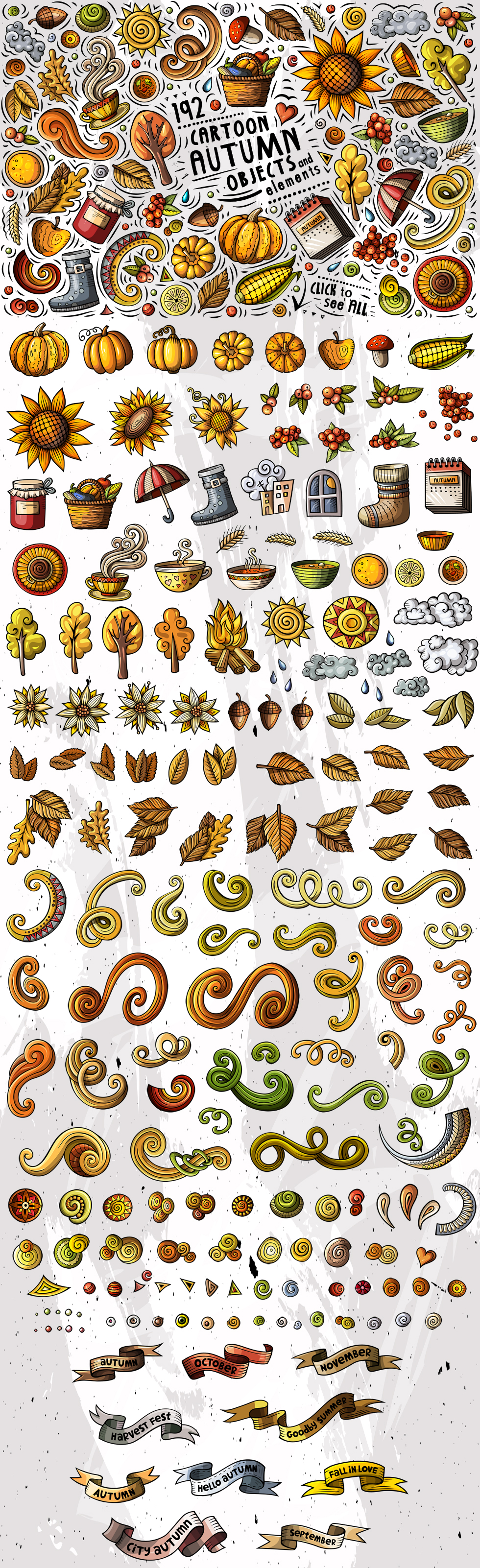 Autumn Cartoon Objects Set