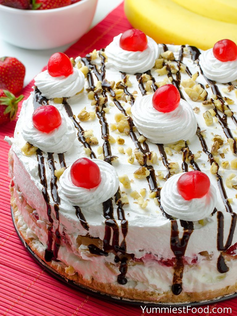 No Bake Banana Split Cheesecake - Recipe from Yummiest Food Cookbook