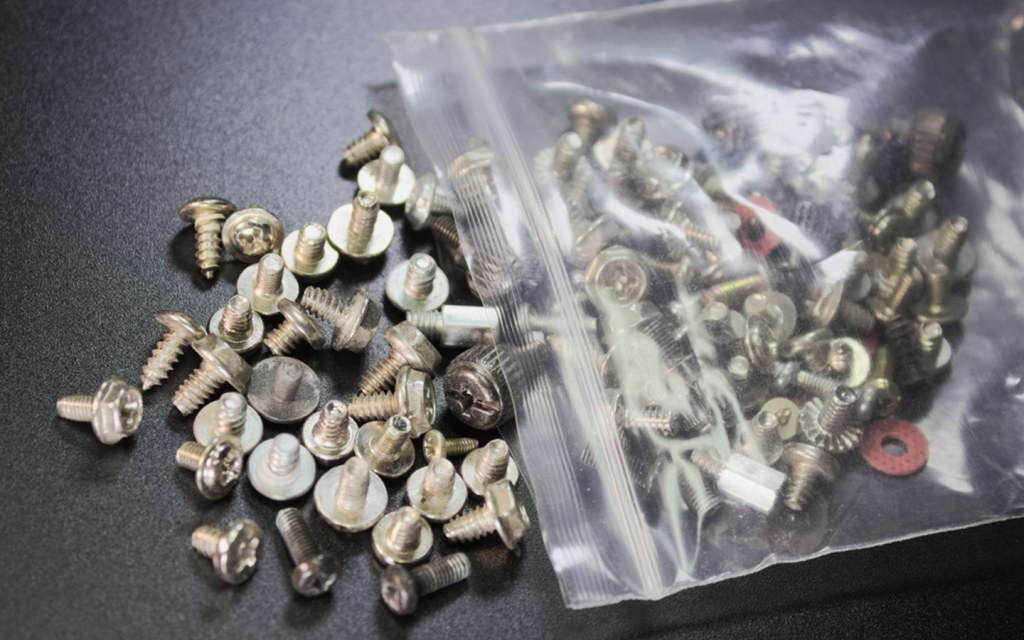 Keep small parts and screws in Ziploc bags