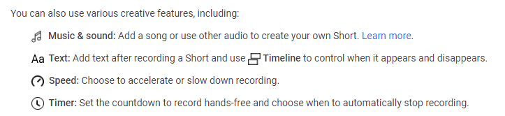 YouTube Shorts Camera explanation