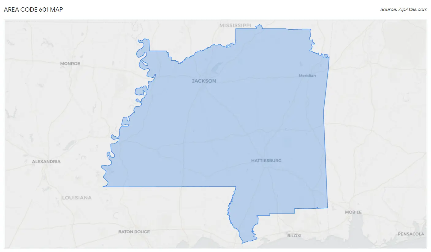 Area Code 601 Map