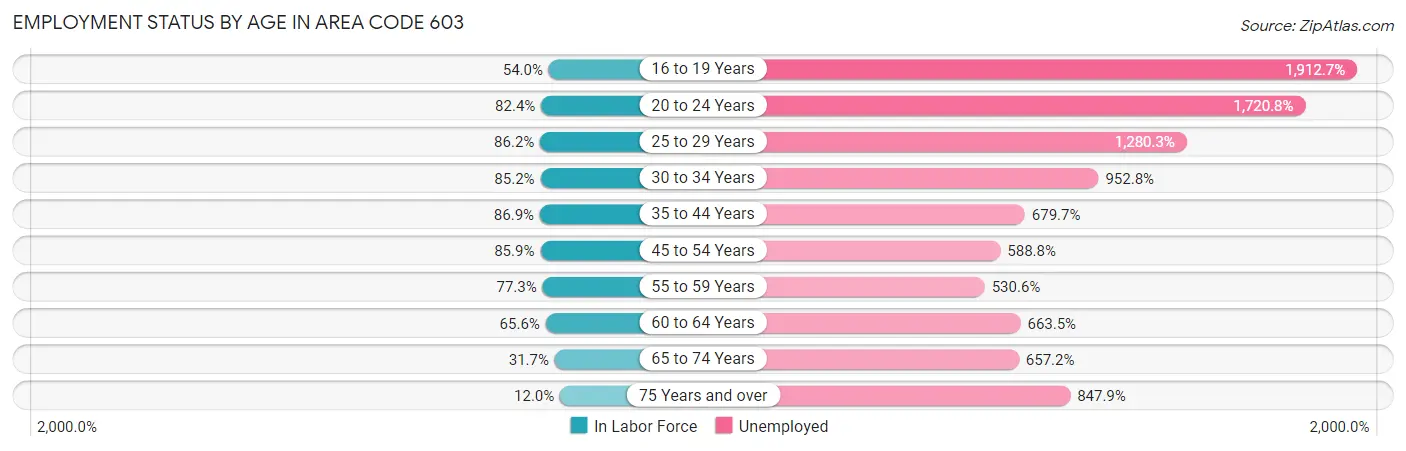 Employment Status by Age in Area Code 603