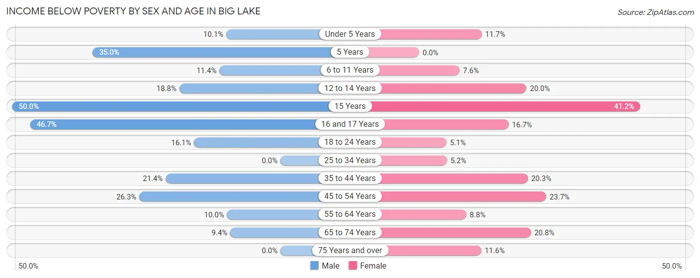 Income Below Poverty by Sex and Age in Big Lake