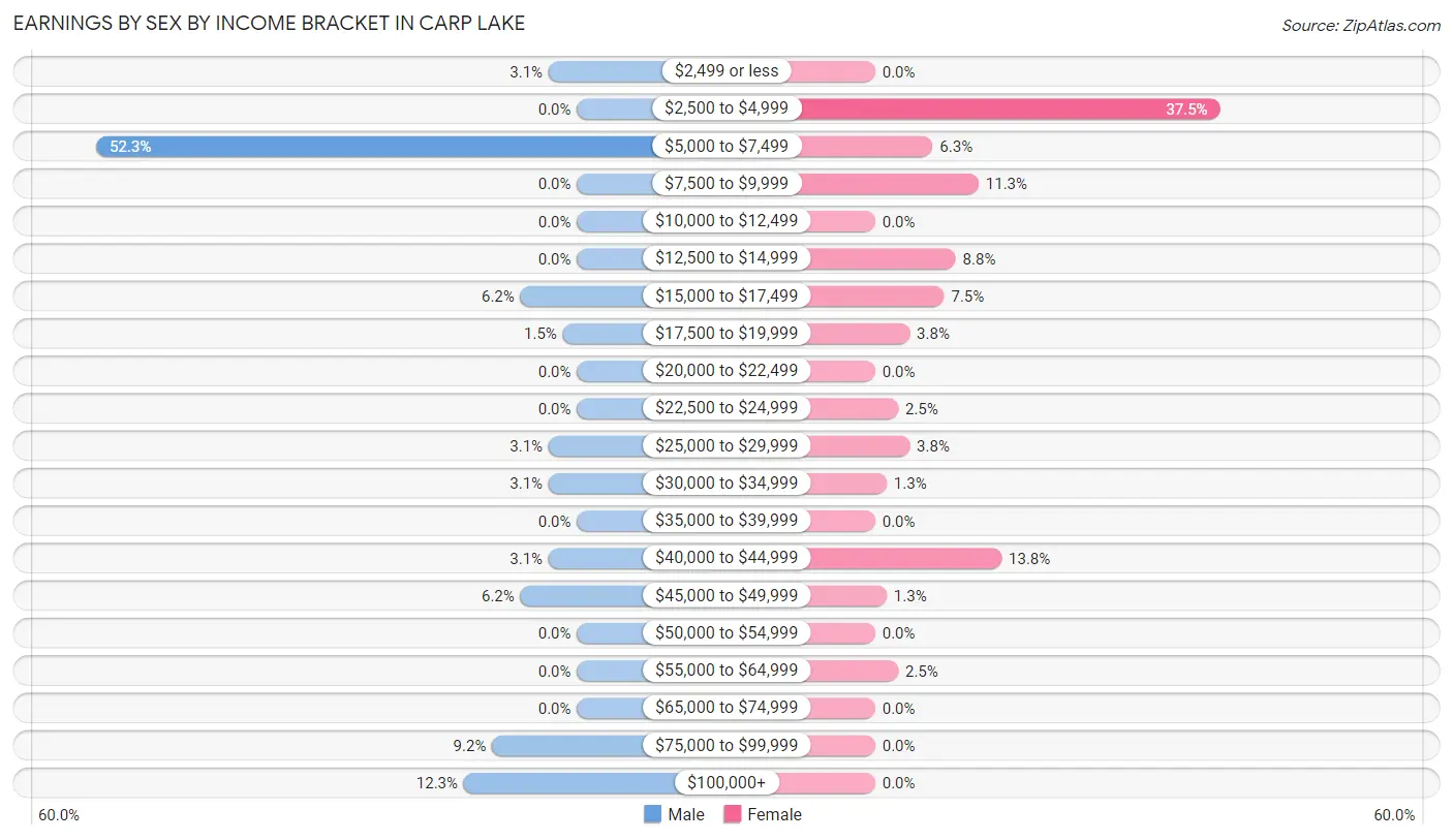 Earnings by Sex by Income Bracket in Carp Lake