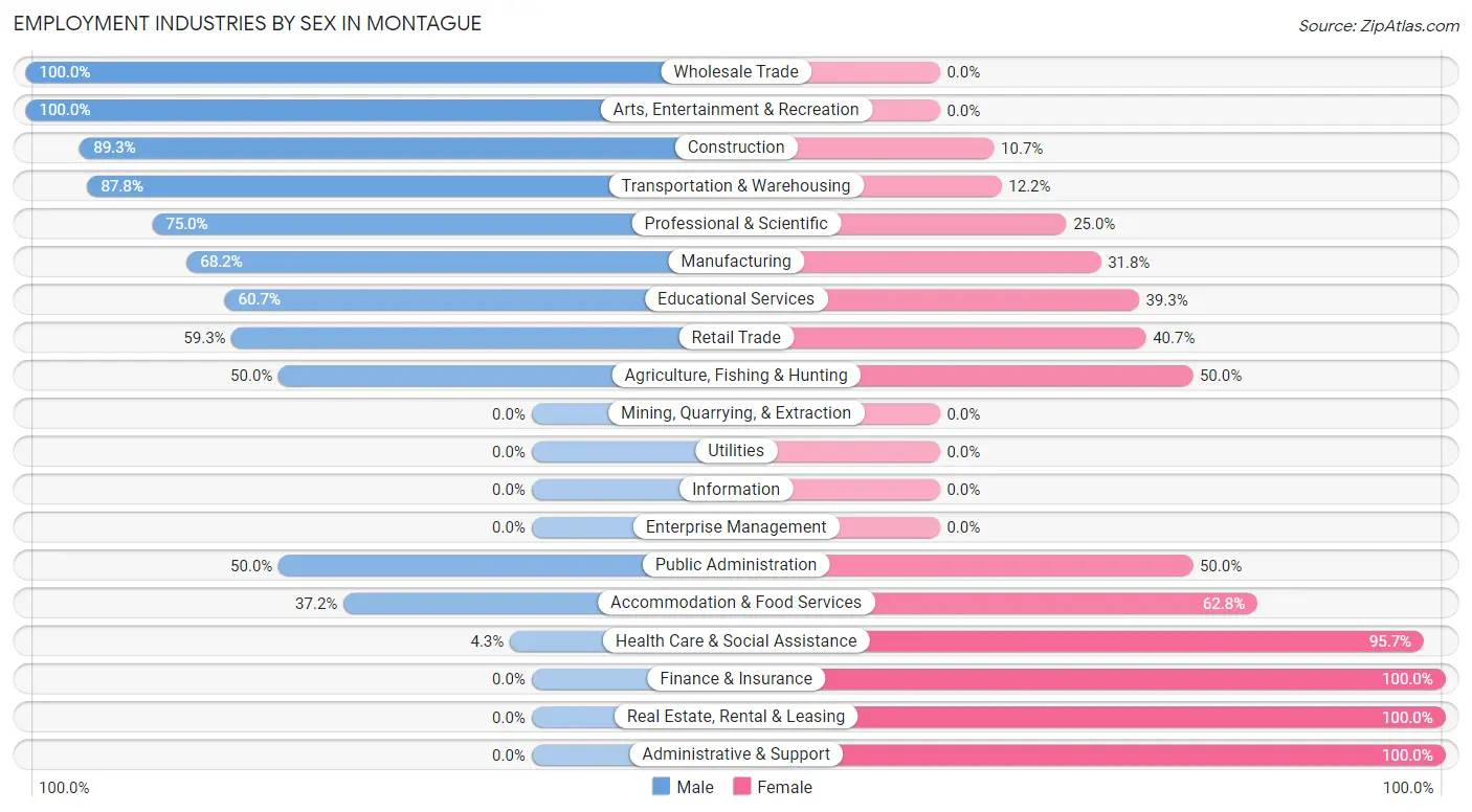 Employment Industries by Sex in Montague