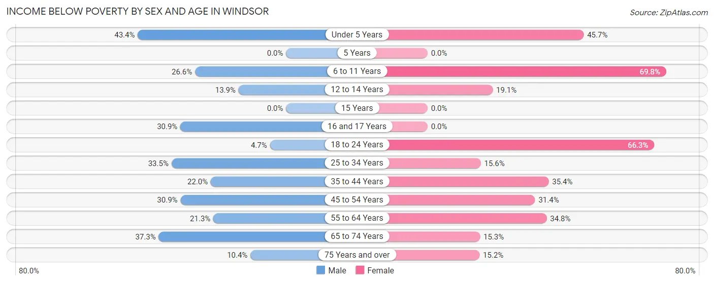 Income Below Poverty by Sex and Age in Windsor