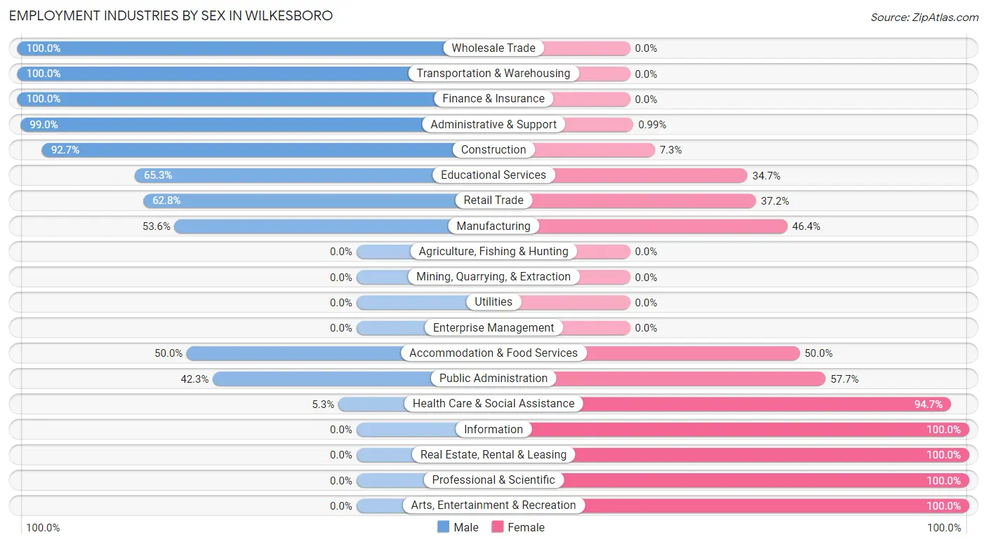 Employment Industries by Sex in Wilkesboro