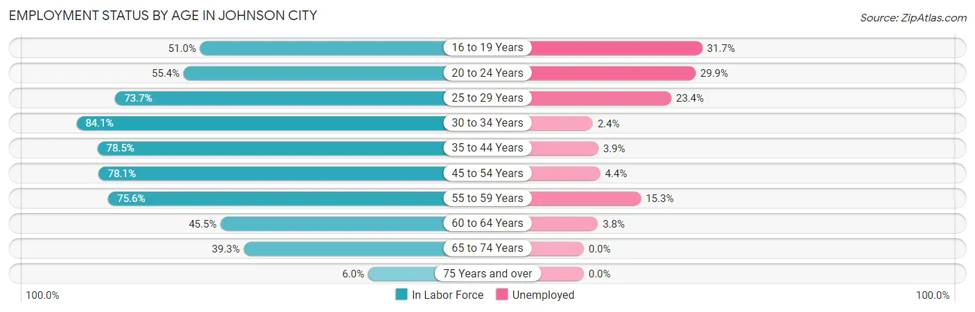 Employment Status by Age in Johnson City