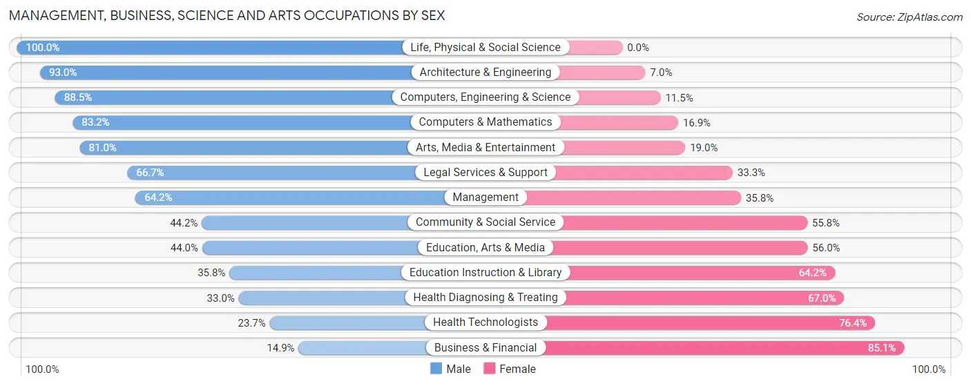 Management, Business, Science and Arts Occupations by Sex in Johnson City