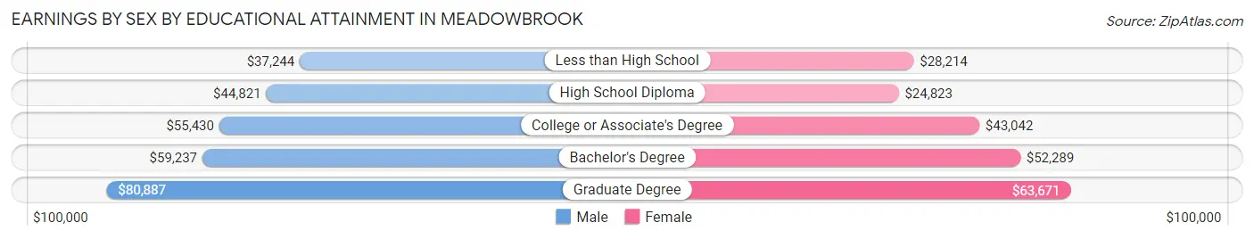 Earnings by Sex by Educational Attainment in Meadowbrook