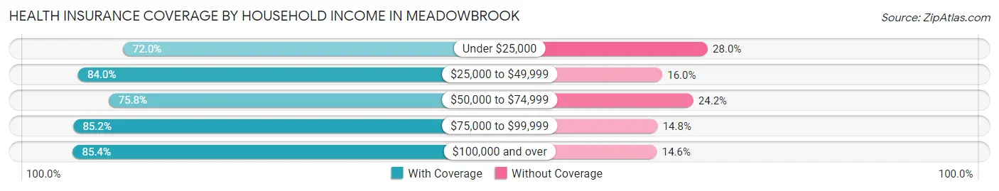 Health Insurance Coverage by Household Income in Meadowbrook