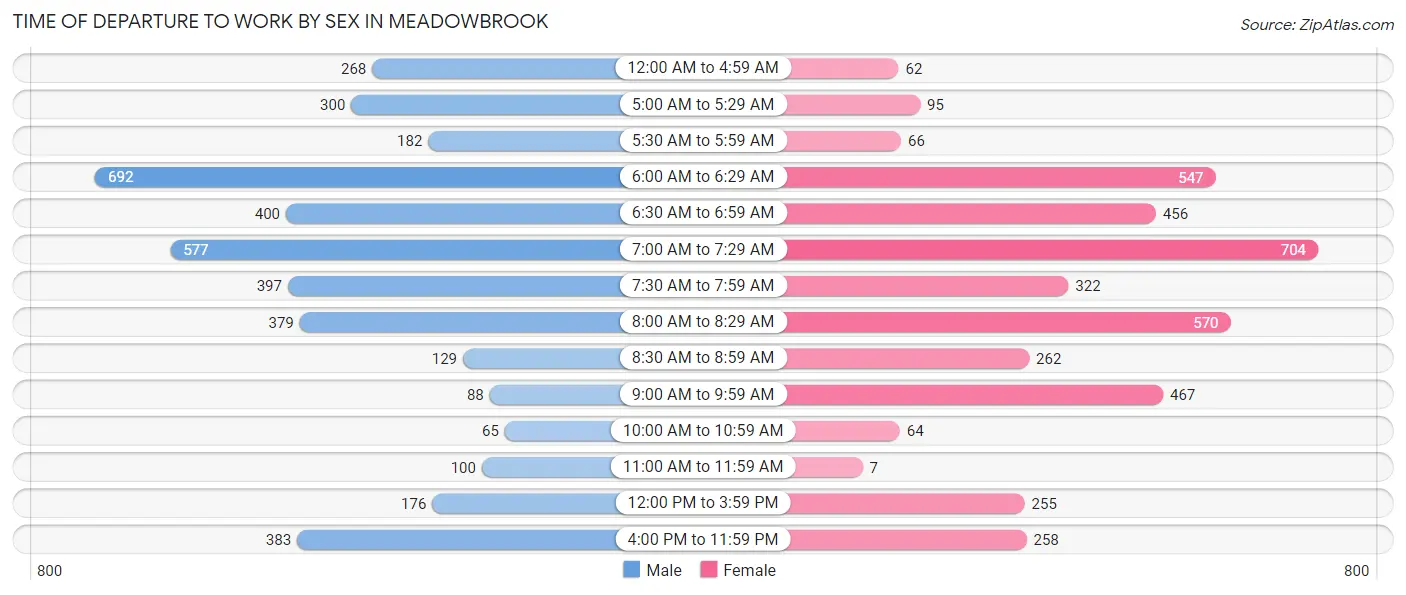 Time of Departure to Work by Sex in Meadowbrook