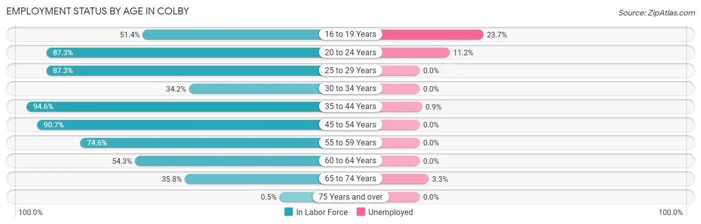 Employment Status by Age in Colby