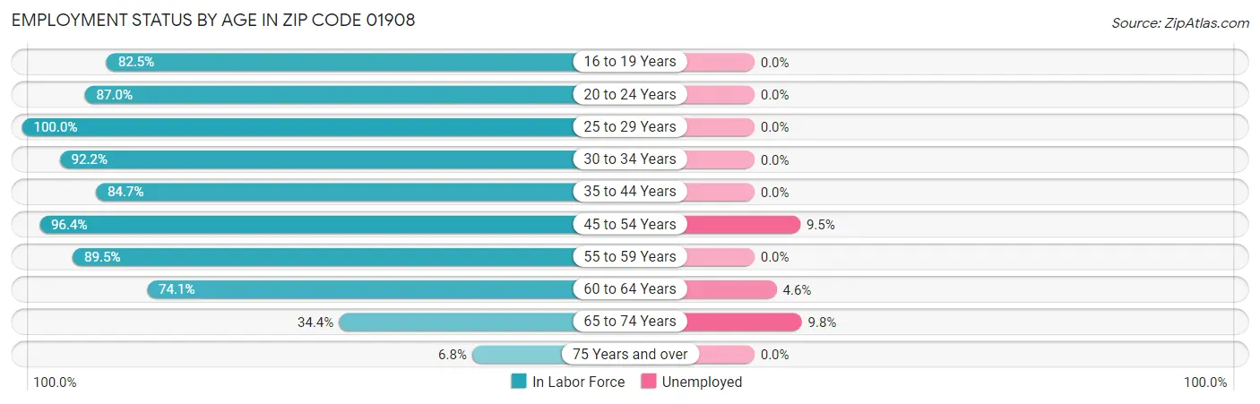 Employment Status by Age in Zip Code 01908