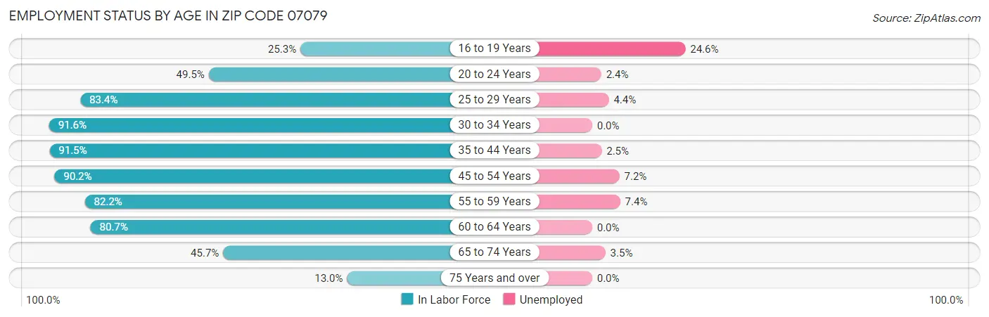 Employment Status by Age in Zip Code 07079