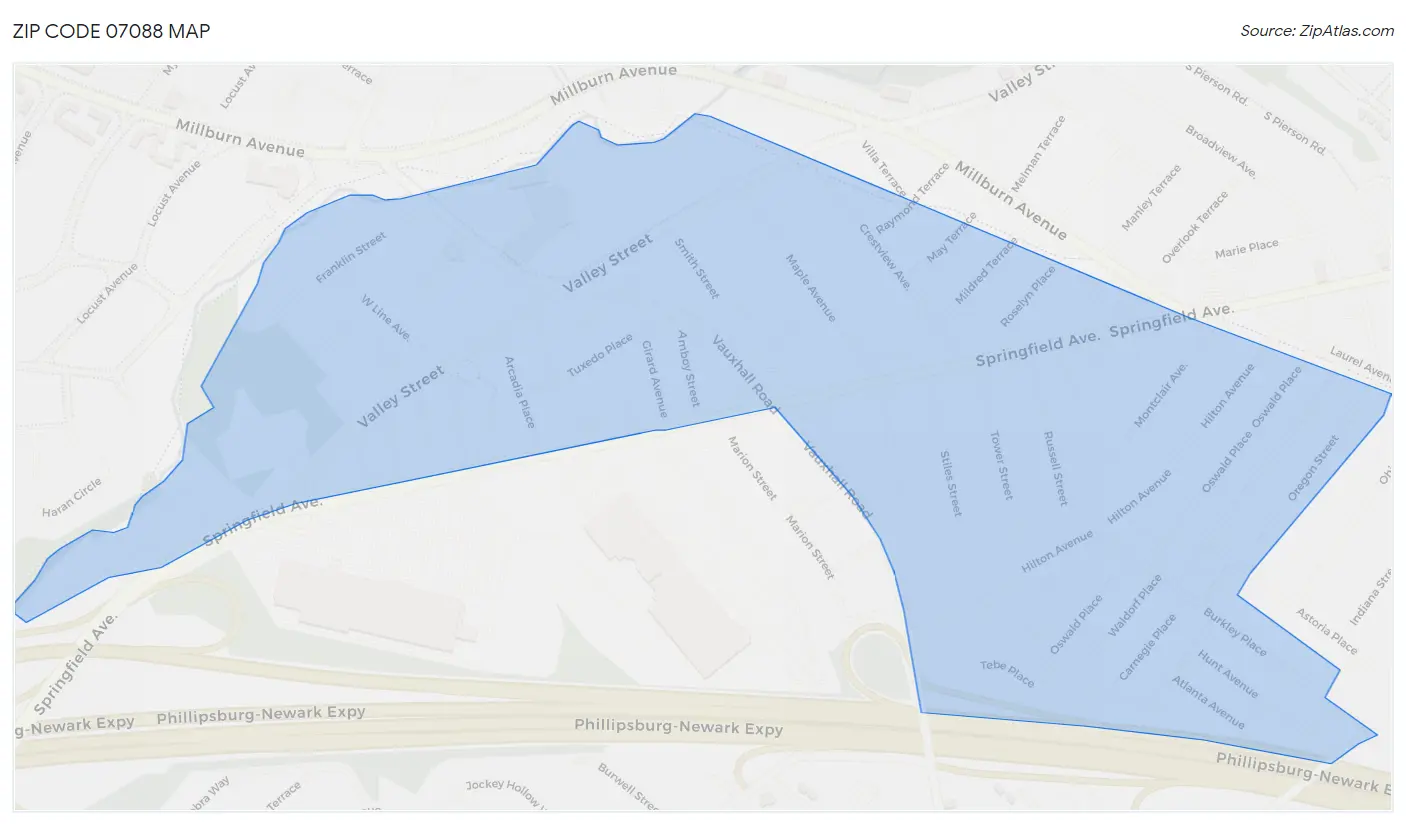 Zip Code 07088 Map