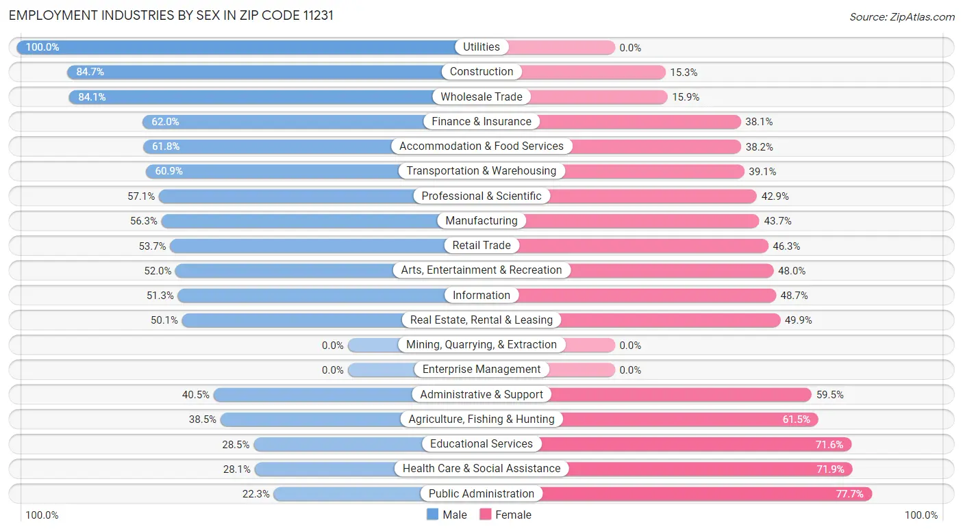 Employment Industries by Sex in Zip Code 11231